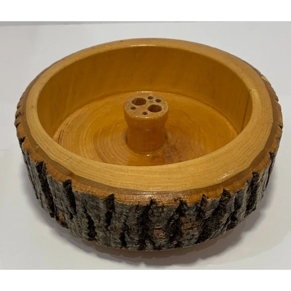 Vintage Wood Bark Mixed Nuts Bowl, Nutcracker/Pick Tool Holder, Cabin Decor MCM